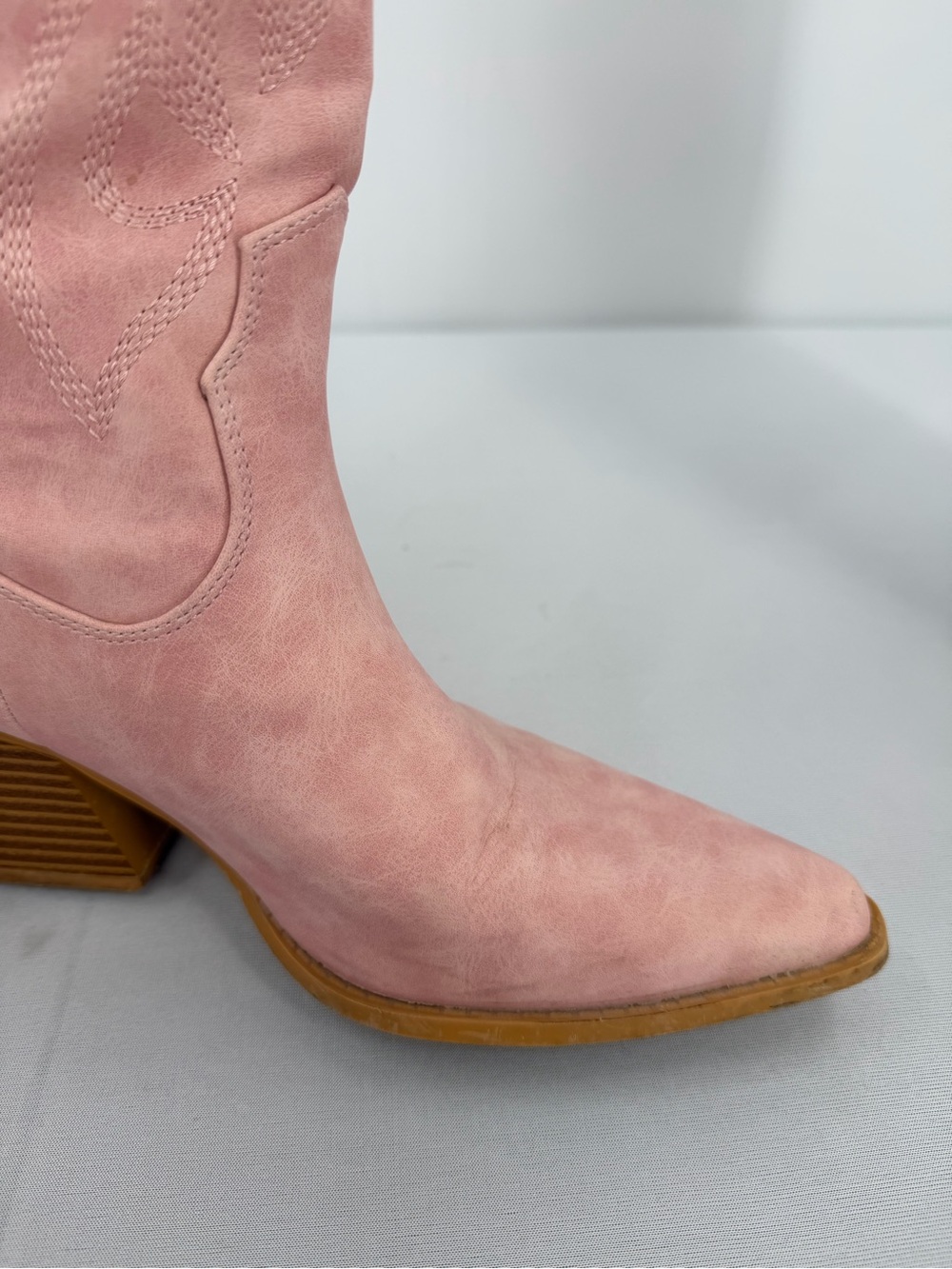 Pink Faux Leather Western Cowboy Boots 8 Pointed Toe Embroidered rodeo country - Picture 14 of 15